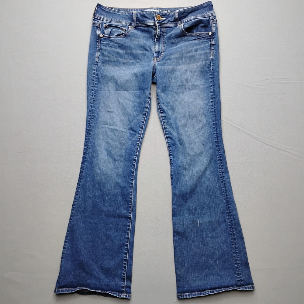 American Eagle Kick Boot Super Stretch Jeans Medium Wash Blue Size 14 Regular